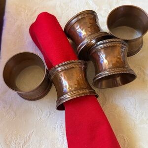 Set of 5 hummered Copper Napkin Rings
